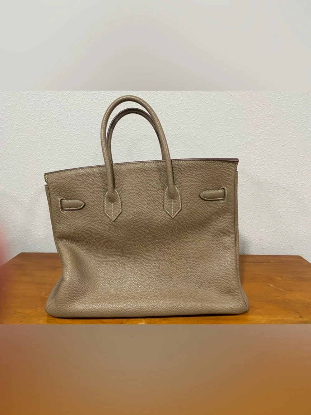 Taupe Leather Top-Handle Satchel - Picture 6 of 15